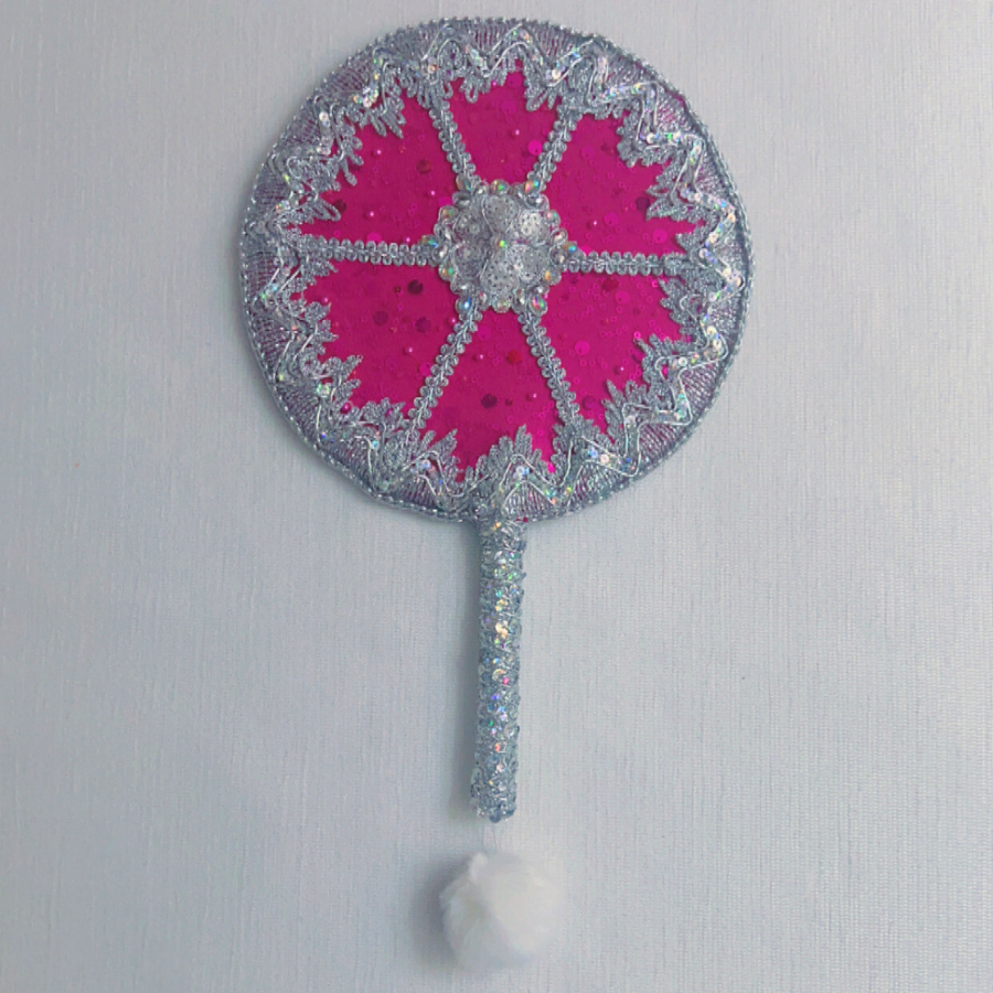 éventail rose vif contour argenté